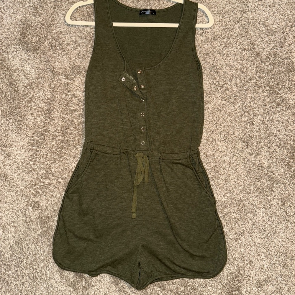 Chic Olive Green Romper with Buttons